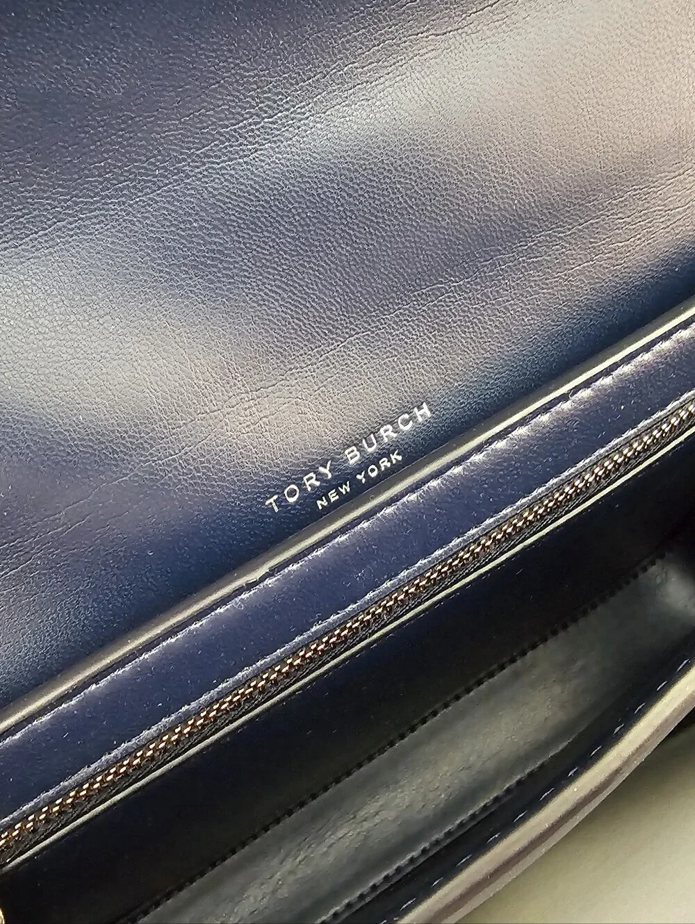 Tory Burch Britten Textured Patent Navy Leather Chain Crossbody